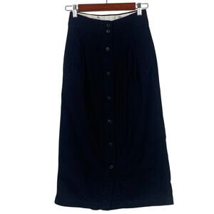 Ines De La Fressange UniQlo Black Button Front Cotton Pencil Midi Skirt Small